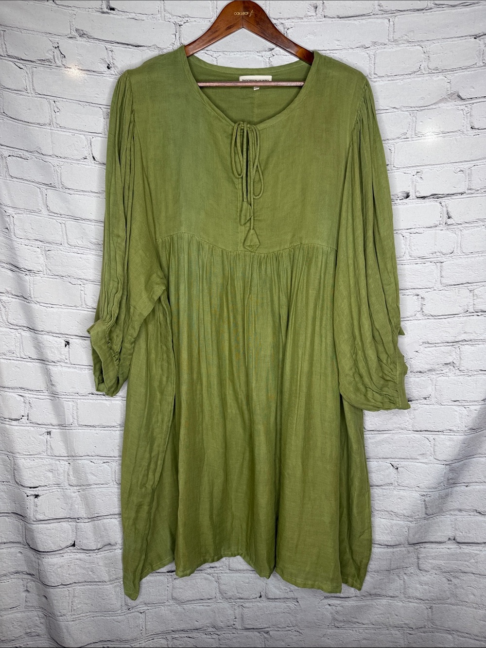 Daughters Of India Olive Green Boho Tie-Neck Tunic Dress Size 3XL